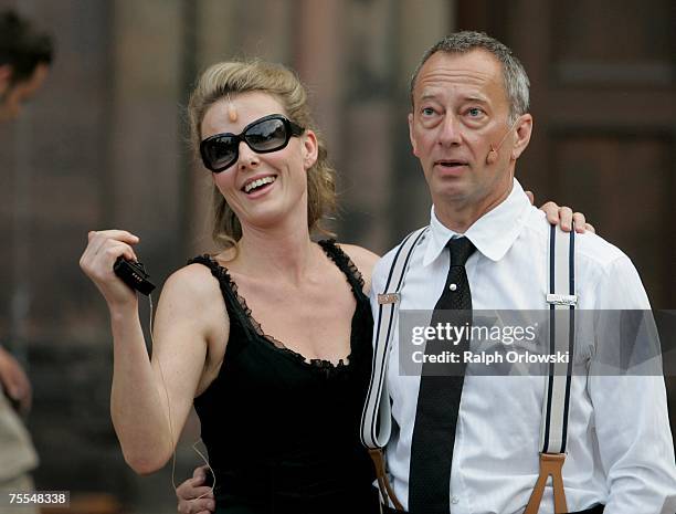 Annika Pages , playing the part of Bruenhild and Roland Renner, playing the part of Gunther arrive for the rehearsal of "Die letzten Tage von...