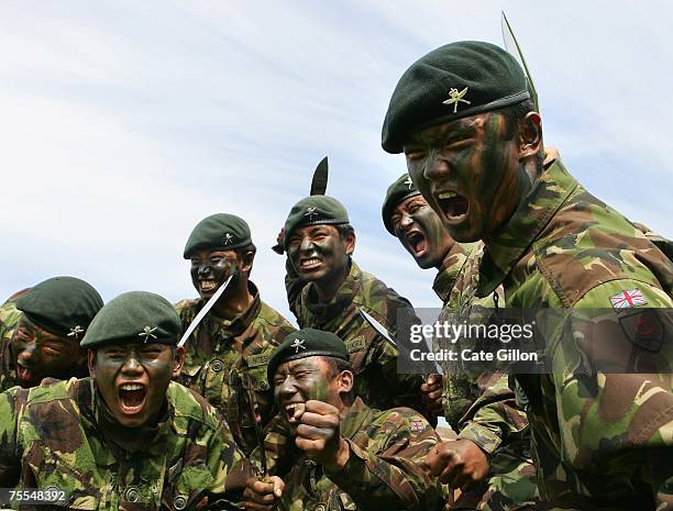 Soldiers of the First Battalion of the Royal Gurkha Rifles on July 19 2007 at the Sir John Moore barracks in Folkstone, England. The First Battalion...