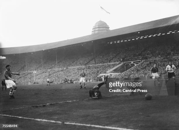 German goal keeper Fritz Herkenrath makes a save during England's 3-1 victory in an international friendly match at Wembley Stadium, 1st December...