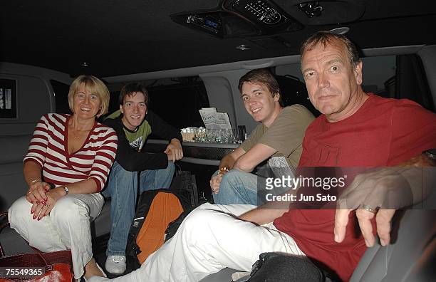 Harry Potter Actors James Phelps and Oliver Phelps seat in the car with their parents Susan Phelps and Martyn Phelps at Narita International Airport...