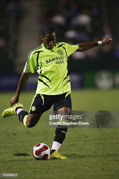 Didier Drogba of Chelsea FC kicks the ball against the Suwon Samsung Bluewings during the World Series of Football match at the Home Depot Center on...