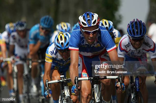 Christophe Moreau of France and AG2R rides hard in an attempt to catch the peloton during stage 11 of the 2007 Tour de France from Marseille to...