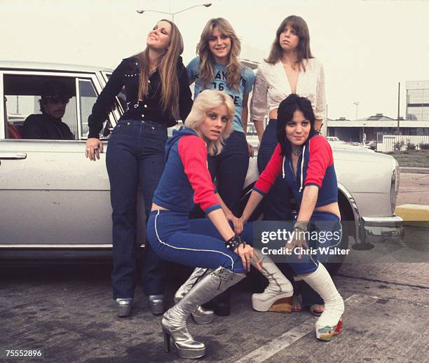 Lita Ford, Sandy West, Jackie Fox, Cherie Currie and Joan Jett of The Runaways, 1976