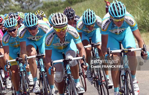 Kazakhstan?s Alexandre Vinokourov rides with his teammates during the 11th stage of the 94th Tour de France cycling race between Marseille and...