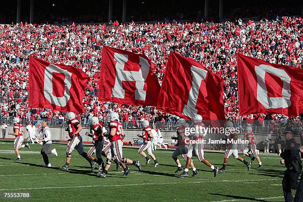 Ohio State Buckeyes take the field for the second half of their game against the Northwestern Wildcats, November 12 at Ohio Stadium in Columbus,...