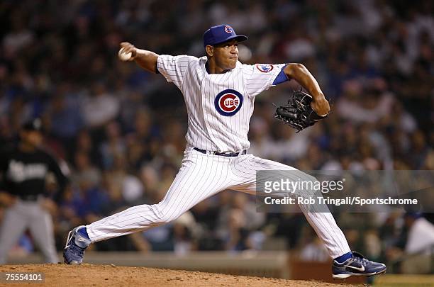 Carlos Marmol of the Chicago Cubs in the field against the Florida Marlins on May 29, 2007 at Wrigley Field in Chicago, Illinois. The Marlins...