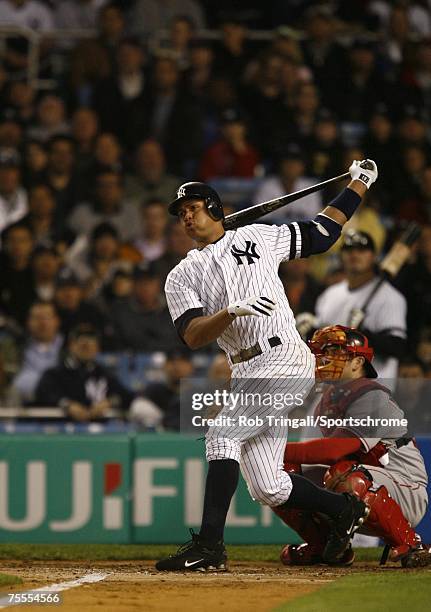 Alex Rodriguez of the New York Yankees bats against the Boston Red Sox on April 27, 2006 in the Bronx borough of New York City The Red Sox defeated...