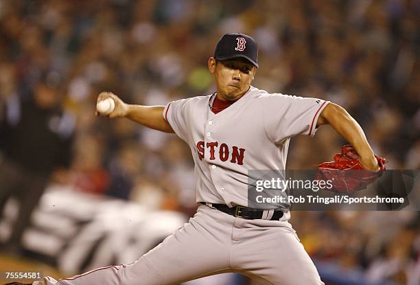 Daisuke Matsuzaka of the Boston Red Sox pitches against the New York Yankees at Yankee Stadium on April 27, 2006 in the Bronx borough of New York...