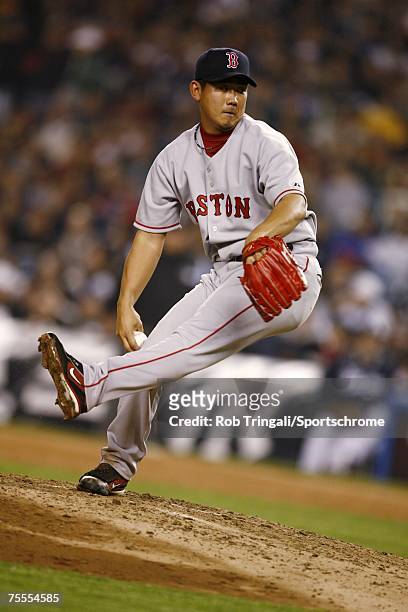 Daisuke Matsuzaka of the Boston Red Sox pitches against the New York Yankees at Yankee Stadium on April 27, 2006 in the Bronx borough of New York...