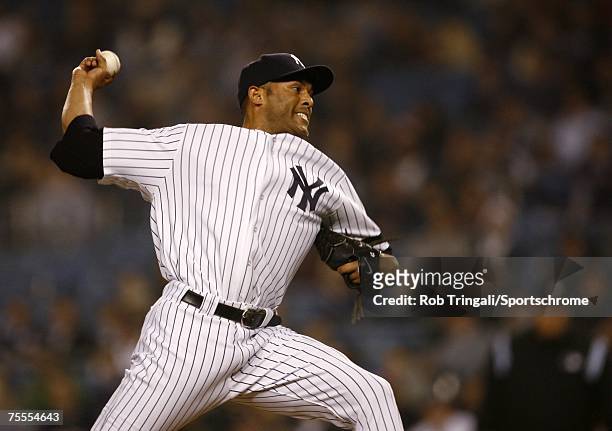 Mariano Rivera of the New York Yankees pitches against the Boston Red Sox on April 27, 2006 in the Bronx borough of New York City The Red Sox...