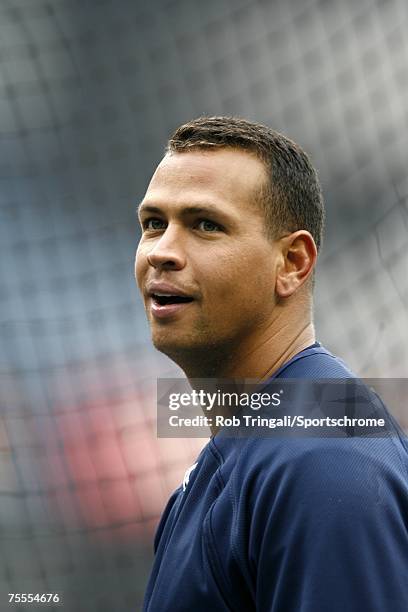 Alex Rodriguez of the New York Yankees looks on against the Boston Red Sox on April 27, 2006 in the Bronx borough of New York City The Red Sox...