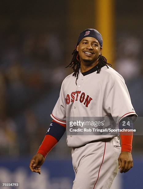 Manny Ramirez of the Boston Red Sox looks on against the New York Yankees at Yankee Stadium on April 27, 2006 in the Bronx borough of New York City...