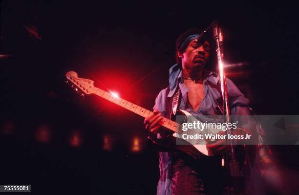 Jimi Hendrix performing at Madison Square Garden, New York City, 18th May 1969.