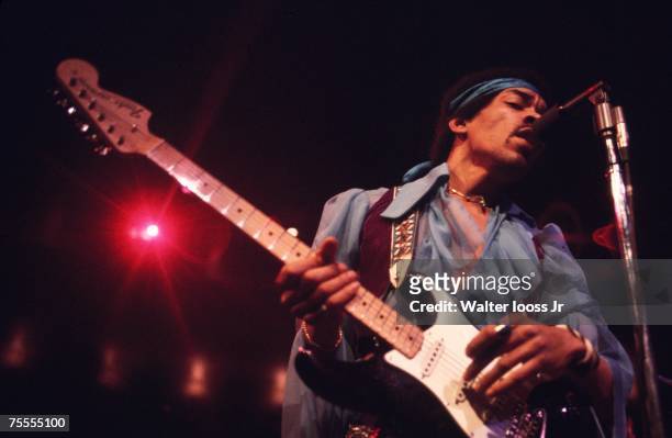 Jimi Hendrix performing at Madison Square Garden, New York City, 18th May 1969.