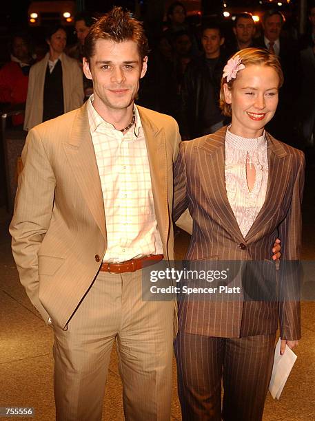 Actor Kenny Doughty and his girlfriend Caroline Carvel attend the premiere of the film "Crush" April 1, 2002 in New York City.