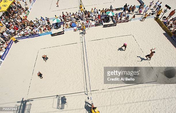 General view of the sand courts taken during the AVP Seaside Heights Open at Seaside Heights Beach July 7, 2007 in Seaside Heights, New Jersey.
