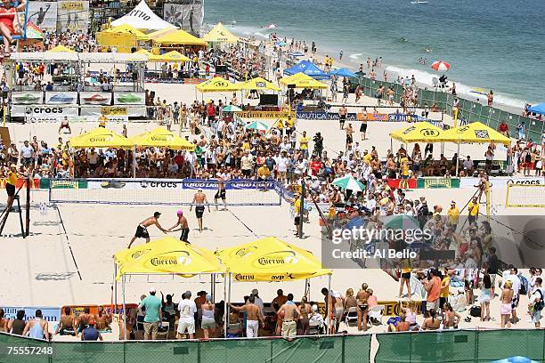 General view of the sand courts taken during the AVP Seaside Heights Open at Seaside Heights Beach July 7, 2007 in Seaside Heights, New Jersey.