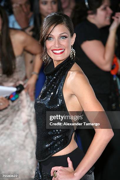 Actress Dayanara poses on the red carpet for the Premios Juventud Awards at the Bank United Center on July 19, 2007 in Miami, Florida.