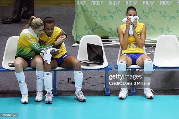 Brazil sits stunned on the bench after losing to Cuba 2-3 in the Gold Medal Match Women's Indoor Volleyball during the XV Pan American Games on July...