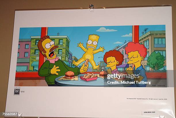 Animation reproduction cels from "The Simpson's Movie" at the "Get Inked With Homer" benefit at the Wonderful World Art Gallery on July 19, 2007 in...