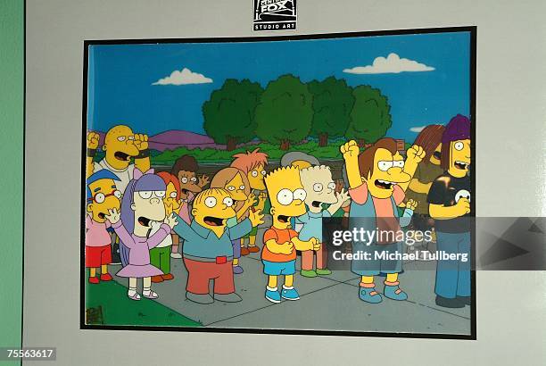 Original animation cels from "The Simpsons" on display at the "Get Inked With Homer" benefit at the Wonderful World Art Gallery on July 19, 2007 in...