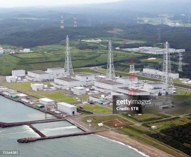 This aerial photo taken 16 July 2007 shows the Tokyo Electric Power's nuclear plant in Kashiwazaki city in Niigata prefecture, 250km north of Tokyo...