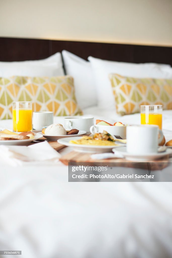 Breakfast trays on bed