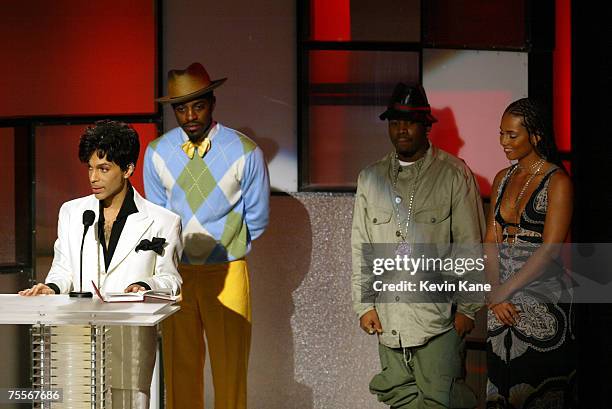 Prince speaks as he is inducted into the Rock and Roll Hall of Fame