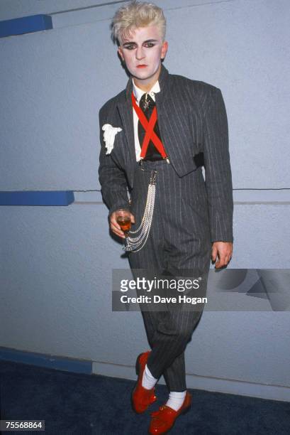 British singer Steve Strange of new romantic pop group Visage, 1985.