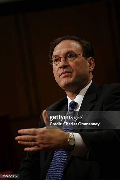 Supreme Court nominee, Judge Samuel Alito, answers questions before the Senate Judiciary Committee during the second day of his confirmation hearings...