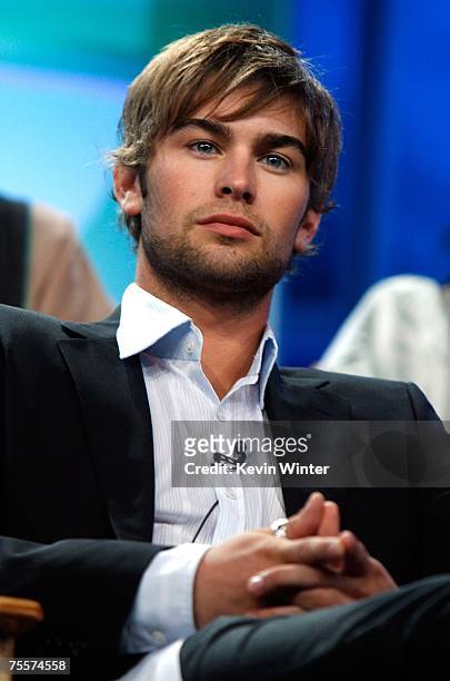 Actor Chace Crawford speaks for the television show "Gossip Girl" during the CW portion of the Television Critics Association Press Tour at the...