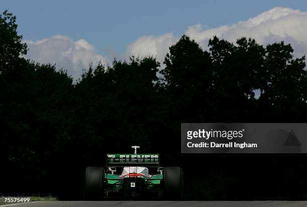 Tony Kanaan drives the Team 7-Eleven Andretti Green Racing Dallara Honda during practice for the IRL IndyCar Series The Honda 200 on July 20, 2007 at...