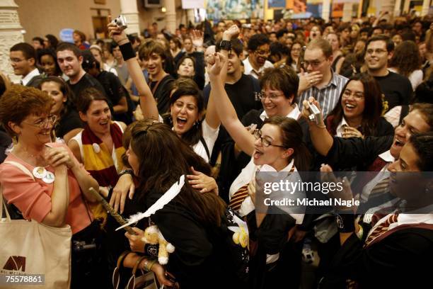 Group of Harry Potter fans celebrate a birthday in the Barnes & Noble Booksellers Union Square as author J.K. Rowling's novel "Harry Potter and the...