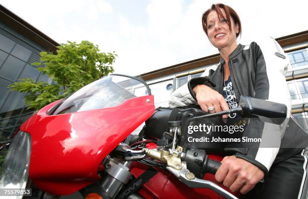 Gabriele Pauli, district administrator of the Bavarian district Fuerth poses prior to a motorcycle tour on July 21, 2007 in Zirndorf, Germany. Pauli...