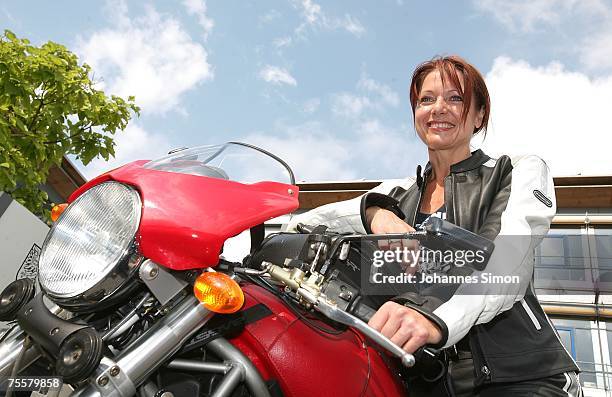 Gabriele Pauli, district administrator of the Bavarian district Fuerth poses prior to a motorcycle tour on July 21, 2007 in Zirndorf, Germany. Pauli...
