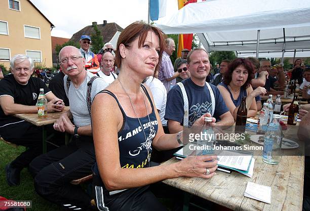 Gabriele Pauli , district administrator of the Bavarian district Fuerth attends a village feast during a motorcycle tour on July 21, 2007 in Ibern...