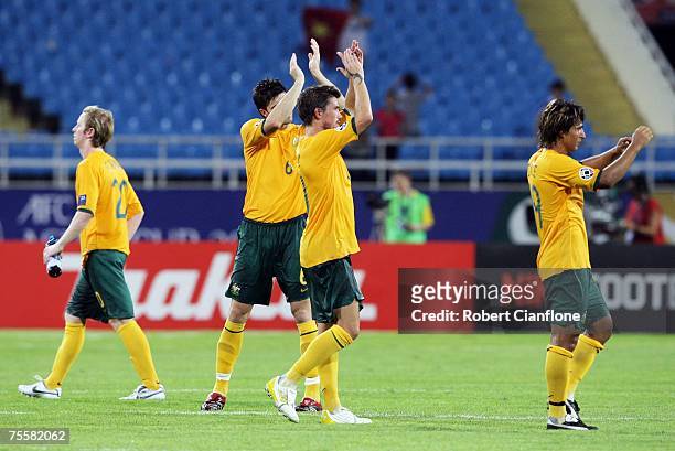 Australian players farewell the fans after Australia were defeated by Japan on penalties in the AFC Asian Cup 2007 Quarter Final between Japan and...