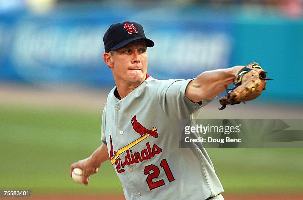 Starting pitcher Kip Wells of the St. Louis Cardinals delivers the pitch during the first inning against the Florida Marlins at Dolphin Stadium on...
