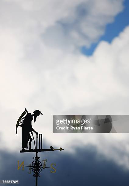 The Old Father Time weather vane is pictured during day three of the First Test match between England and India at Lord's on July 21, 2007 in London,...