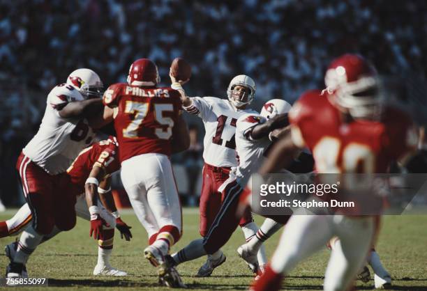 Dave Krieg, Quarterback for the Arizona Cardinals prepares to throw during the National Football Conference East game against the Kansas Chiefs on 1...
