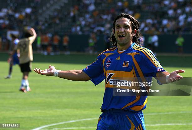 Jose Fonseca of Tigres UANL reacts during the World Series of Football match against the Suwon Samsung Bluewings at the Home Depot Center on July 21,...