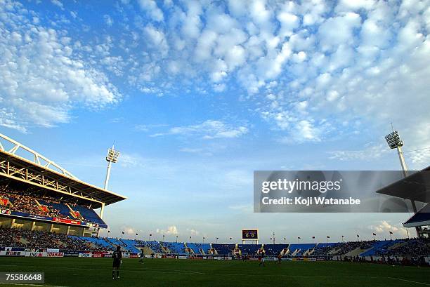 The Japanese team and Australian team battle for the ball during the AFC Asian Cup 2007 Quarter Final between Japan and the Australian Socceroos at...