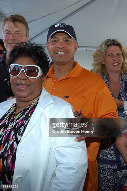 Singer Aretha Franklin and former baseball player Reggie Jackson attend the opening day of the 2007 Mercedes-Benz Polo Challenge at JetOne Jets Field...