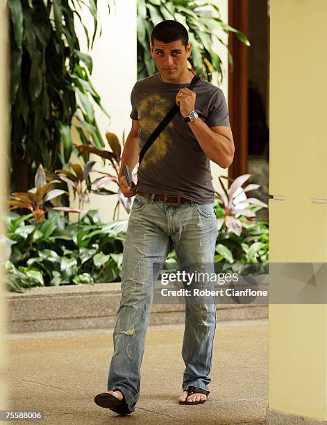 John Aloisi of Australia leaves the team hotel with fellow members of the Australian Socceroos at the Sheraton Hotel on July 22, 2007 in Hanoi, Viet...