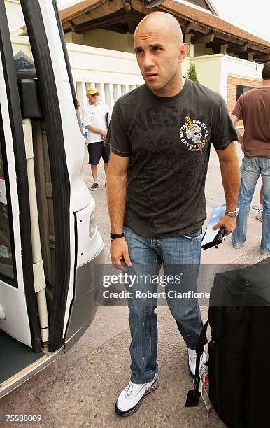 Marco Bresciano of Australia leaves the team hotel with fellow members of the Australian Socceroos at the Sheraton Hotel on July 22, 2007 in Hanoi,...