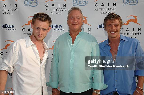 Matt O'Leary, Rowland Hill and Garrett Hedlund attend the Grand Opening of Cain at Cove Atlantis on July 21, 2007 in the Bahamas