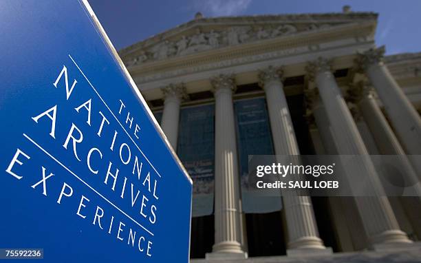 Washington, UNITED STATES: The US National Archives building is shown in Washington, DC, 21 July 2007. The building's main rotunda allows visitors to...