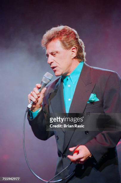 American singer Frankie Valli, former front man of The Four Seasons, performs live on stage in London in October 1994.