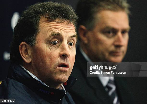 Denis Pagan and Carlton chief executive Greg Swann speaks at a Carlton Blues AFL press conference at MC Labour Park on July 23, 2007 in Melbourne,...