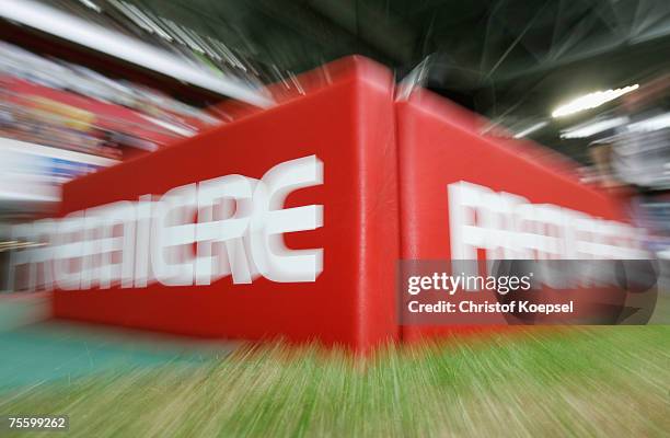 Premiere board is seen during the Premiere Liga Cup match between FC Schalke 04 and Karlsruher SC at the LTU Arena on July 21, 2007 in Duesseldorf,...
